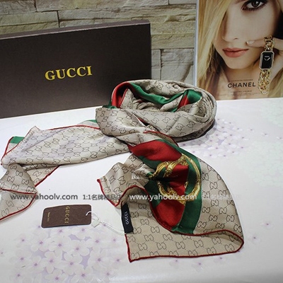 古馳Gucci新款經典雙G女士真絲圍巾 Gucci喬其緞長款絲巾 GSJ001-C