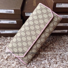 Gucci 古馳經典休閑款 小G設計長款搭扣女士皮夾 295618 粉色/咖啡色  純色牛皮壓邊，多個卡位多夾層設計，完美而實用！！！