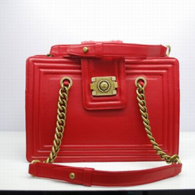 30161.6   Chanel香奈兒   boy系列紅色真牛皮復古銅鏈手提單肩包 小香女包 新款手提包