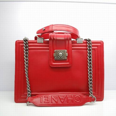 30160.4   Chanel香奈兒   boy系列紅色真牛皮復古銀鏈大號手提單肩包  新款手提包