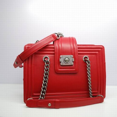 30161.8   Chanel香奈兒   boy系列紅色真牛皮復古銀鏈手提單肩包 小香女包 新款手提包