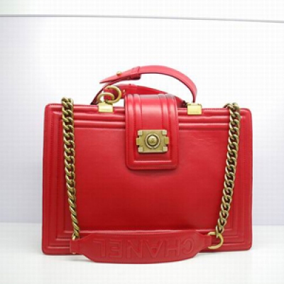 30160.8   Chanel香奈兒   boy系列紅色真牛皮復古銅鏈大號手提單肩包  新款手提包