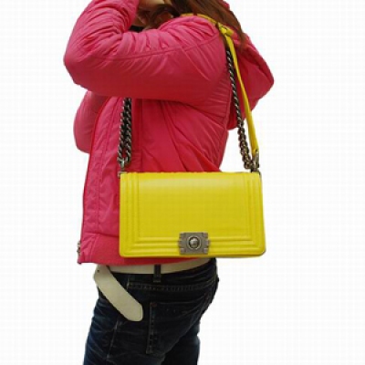 30157.5   Chanel香奈兒   Boy系列檸檬黃牛皮肩包中號手提單肩包  新款手提包