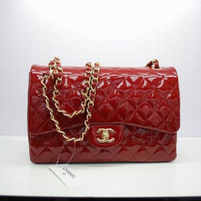 36097.9 Chanel香奈兒  jumbo雙層翻蓋紅色漆皮進口原皮。金鏈和圓鎖新款系列 時尚包包