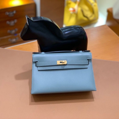 HERMES愛馬仕 Epsom 杏仁綠 mini Kelly22cm 金扣