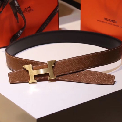 Hermes愛馬仕皮帶 鍍鈀金屬皮帶扣。法國製造 135和Togo小牛皮雙面皮腰帶。