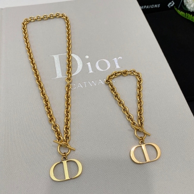 Dior迪奧 CD復古金屬配飾 黃銅材質 高級定制 手鍊/項鍊