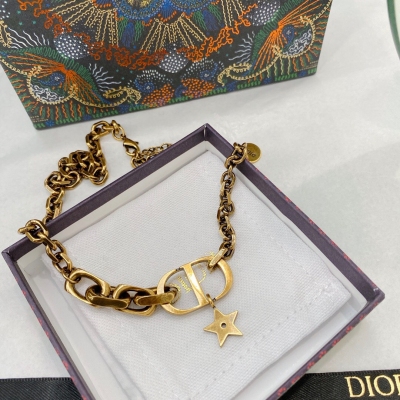 Dior迪奧 Choker CD星星復古黃銅項鍊 極簡設計