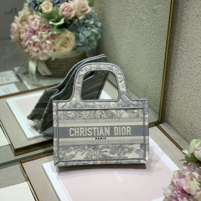 Dior迪奧 淺灰老虎 迷你號 Dior Mini Book tote 復古又時髦的凹造型單品 精湛的刺繡工藝完美呈現 隨手一搭就能給搭配帶來亮點 這款mini號太闊愛了！ 小小的包型裝點零碎的小東西也很方便呐 誰用誰時髦