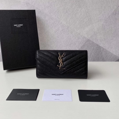YSL Yves Saint laurent SLP聖羅蘭 魚子醬錢夾 實用款 一個拉鍊隔層袋 12個卡片槽 2個紙幣層 尺寸：19*11*3cm
