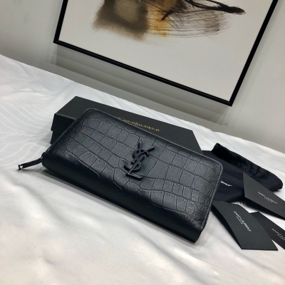 YSL Yves Saint laurent SLP聖羅蘭 代購級別 17727-3 黑色 新款西裝短夾、採用進口手抓鱷魚小牛皮、裡外全牛皮正品五金開模、純鋼定制 電鍍工藝19*10*2.5cm