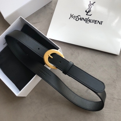 YSL Yves Saint laurent聖羅蘭皮帶 黑色女士復古針扣腰帶3.0cm，高雅簡約時尚標配