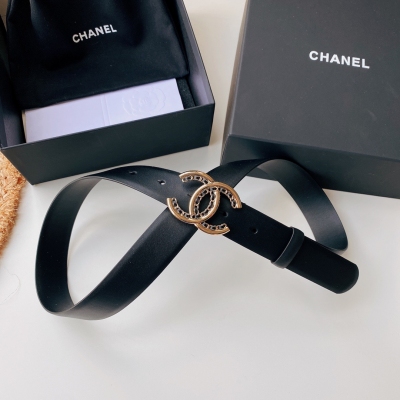 Chanel香奈兒 小香早春新款 CC標誌 小牛皮cc金色金屬字母 腰帶 3.0mm精品 奢華典雅