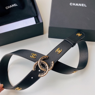 Chanel香奈兒 小香早春新款 CC標誌 牛皮cc金色金屬字母 腰帶 3.0mm精品 奢華典雅
