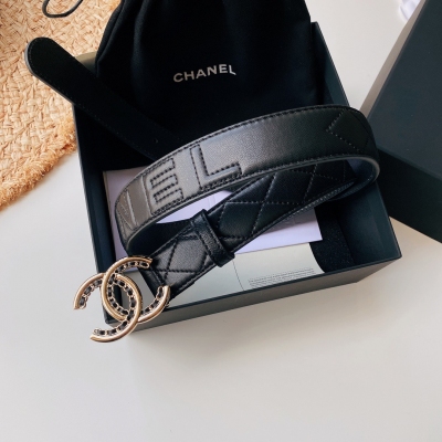 Chanel香奈兒 小香早春新款 CC標誌 水鑽與膠白 羊皮cc金色金屬字母 腰帶 3.0mm精品 奢華典雅