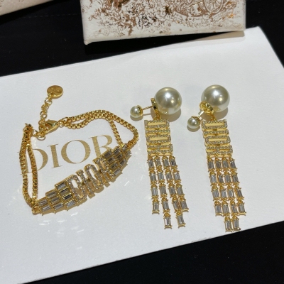 Dior迪奧 CD方鑽流蘇系列 耳環/手鍊