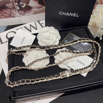 Chanel香奈兒 2022黑白編織皮扣子系列腰鏈 進口小羊皮手工鑲嵌 質感滿滿 多用途