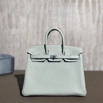 Hermes愛馬仕 Togo 水晶灰 Birkin BK 鉑金包 25cm 銀扣