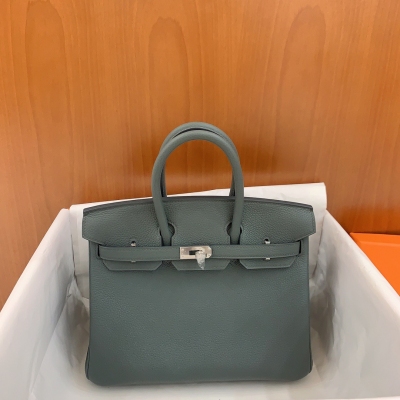 Hermes愛馬仕 Togo 杏仁綠 Birkin BK 鉑金包 25cm 銀扣