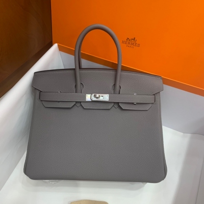 Hermes愛馬仕 Togo 8F錫器灰 Birkin BK 鉑金包 25cm 銀扣