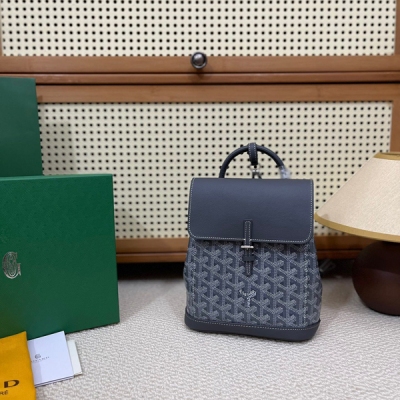 Goyard戈雅 新版本二代mini Alpin出貨啦 以Goyard秉承的傳統工藝，在細節之處盡顯巧思，精心放置的一些金屬環，匠心打造的牛皮手柄，由原先的抽繩更換為側邊按扣開合更為方便，是一款實用多功能包，可手拎，也可肩背或斜跨在身上，還