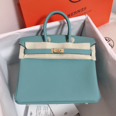 Hermes愛馬仕 togo 3P馬卡龍藍 Birkin BK 鉑金包 25cm金扣