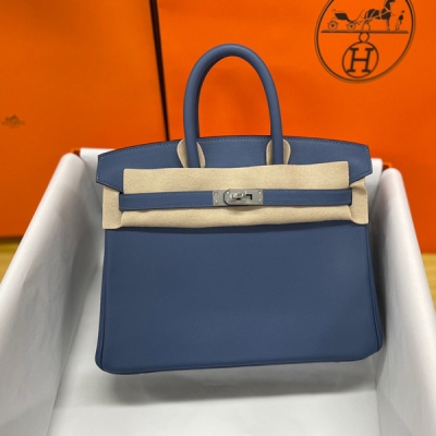 Hermes愛馬仕 swift 瑪瑙藍 鉑金包 Birkin 25 銀