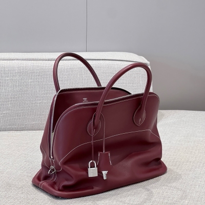 Hermes愛馬仕 swift Bolide31 銀扣 new Date “k”-2025 GERMANY Leather relax 35cm 愛馬仕紅 銀 全手工縫製